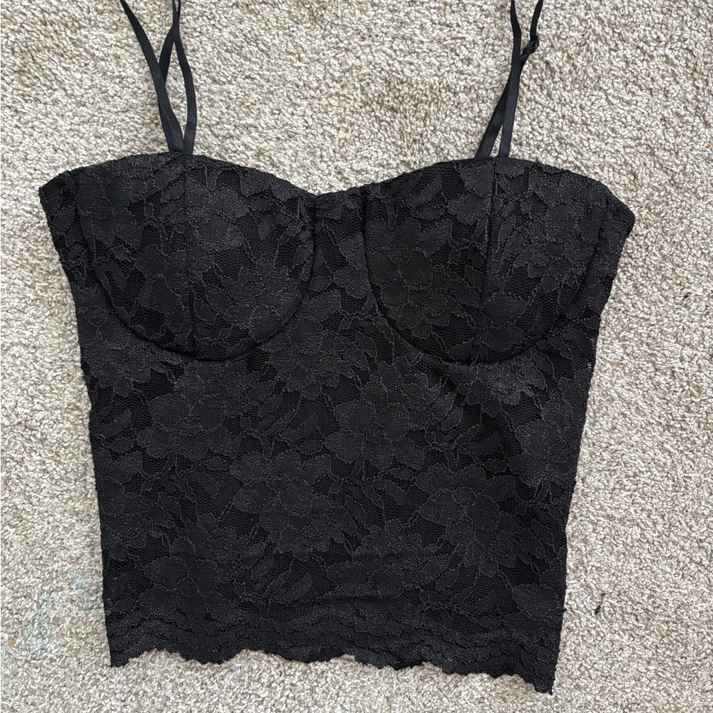 Black Glittery Lace Bustier Top